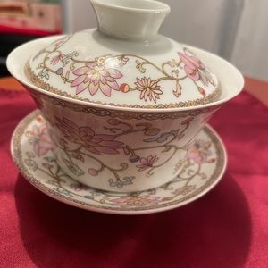 New Floral Tea Cup with Lid and Saucer